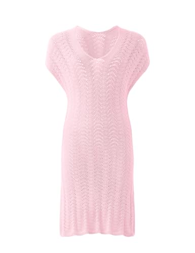 Image of Girls Cut Out Crochet Coverup V Neck Short Sleeve Beach Dress Summer Swimwear Beachwear for 4-13Y