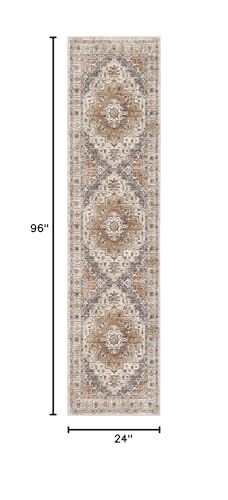 Madane Runner Rug 2x8, Washable Hallway Runner Rugs, Non-Slip Low-Pile Soft Kitchen Rug Runner Laundry Room Rug, Vintage Throw Entry Foyer Mat for Entrance Living Room (Turmeric/Grey, 2 x 8)
