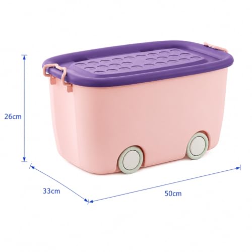 Image of JD FRESH 25 Litre Rolling Toy Storage Box /Colorful Car-Shaped Kids Toy Storage Organizer /Large Size Plastic Storage Box with Wheels & Handle /Stackable Storage Container Box (Pack of 3, Pink)