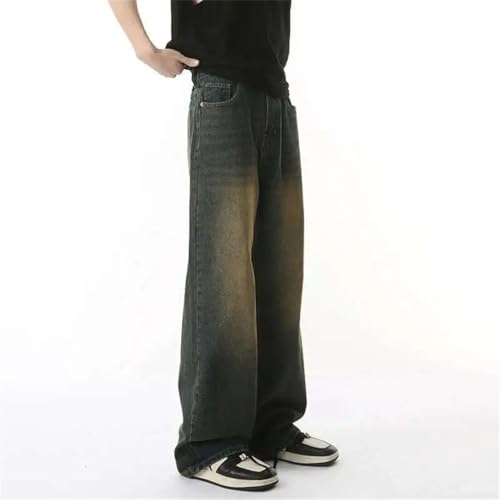 Men's Worn-Out Denim Pants Elastic Waist Washing Trousers Korean Style Wide Leg Jeans3