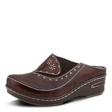 Spring Step L’Artiste Women’s Chino Leather Clog– Hand-Painted Open-Back Clogs Round Toe Elastic Side Arch Support Memory Foam with 2