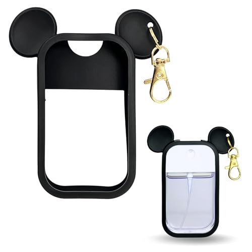 CKONXE Mouse Design Silicone Case Compatible with Touchland Hand Sanitizer Spray 1 fl oz Silicone Protective Case Holder with Keychain for Power Mist and Glow Mist Black