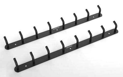 Image of Plantex Wall Hooks for Hanging Cloth /Stainless Steel Towel Hangers /Bathroom Robe Hooks /Door Hangers /Wall Hook Rack /Hook Rail for Hanging Keys - 8 Hooks (Pack of 2, Black)