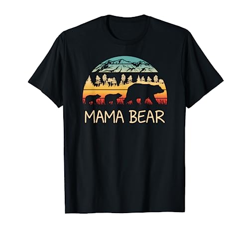 Mama Bear with 2 Cubs Shirt Retro Mountains Mother's Day