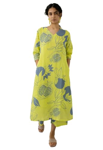 Image of LookMark Women's Floral Printed Cotton Blend 3 /4th Sleeve Knee Length V-Neck Kurta and Palazzo Set for Women AZ-LM-OG-KS2144-Parent