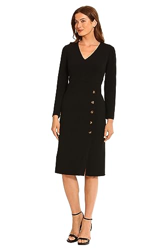 Maggy London Women's V-Neck Midi with Side Skirt Buttons Detail2