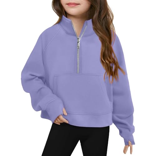 Girls Half Zip up Sweatshirt Trendy Winter Cropped Long Sleeve Pullover Tops Youth Preppy Tween Girl Cute Clothes