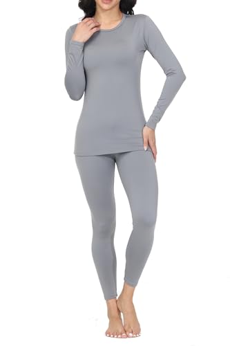 Ropa interior térmica con forro polar para mujer, pantalones largos, capa base, pijamas, parte superior e inferior, conjuntos de clima frío, invierno, Gris claro, XL