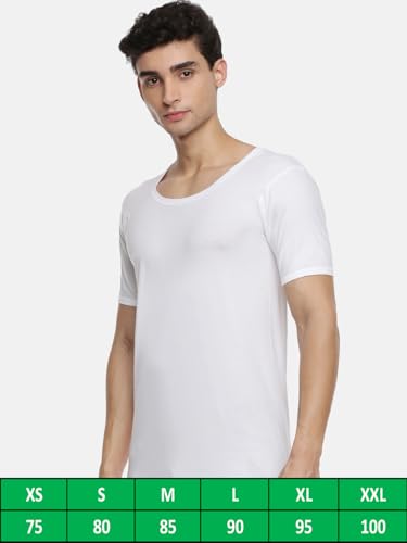 Image of RAMRAJ COTTON Pack of 4 Men's White Round Neck Half Sleeve Cotton Undershirt Vest(White;85)