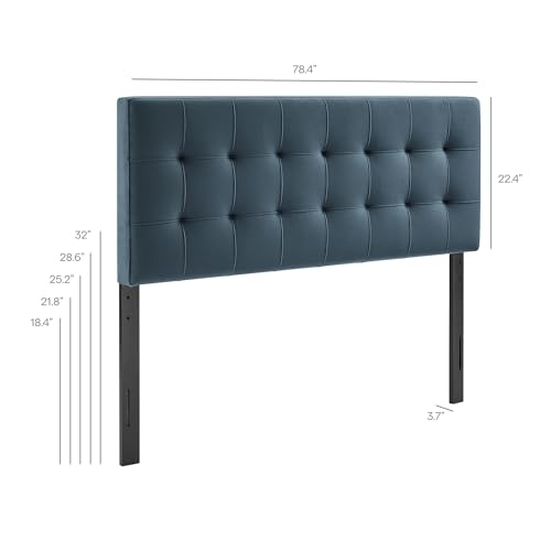 Image of Modway Lily Performance Velvet King Size Headboard with Biscuit Tufting in Cadet Blue - Stain-Resistant Upholstery with Padded Design and 5 Height-Adjustable Mounts