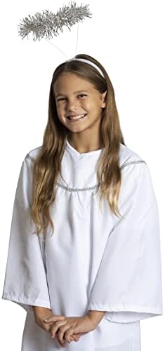 Skeleteen Angel Costume with Halo - Long White Angelic Gown with Silver Heavenly Halo Headband for Children's Costumes - Child Size (Medium)