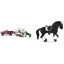 Schleich Horse Truck and Trailer Toys 14 Piece Pickup Truck & Trailer Playset, with Horse Figurine, Rider ActHorse Toys for Girls and Boys Frisian Stallion Riding Tournament, Horse Toy