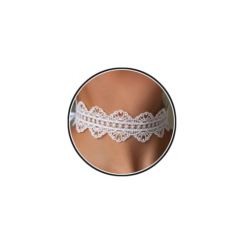 Wlahm White Lace Adjustable Choker Necklace for Women Charming Statement Hollow Ribbon Collarbone Necklace Striking Gothic Knot Prom Jewelry Gifts (White)