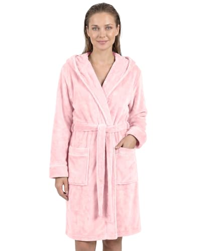 Gräfenstayn Bademantel Damen flauschig mit Kapuze - Kuschelfleece - Öko-Tex Standard 100 - Morgenmantel leicht & kurz - Größe (M, Rosa)