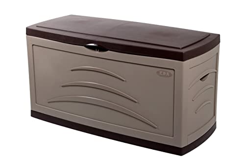 EDA - Malle de Jardin SERENA 310 L - Cadenassable avec Roulettes - Anti-étouffement - Anti-UV - Taupe - 121 x 55 x 66 cm
