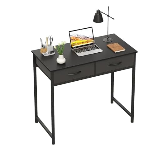 WOHOMO Schreibtisch Mit Schubladen,Computertische,80cm Kleiner Bürotisch Computertisch, Bürotisch, für Arbeitszimmer, Schlafzimme,Wohnzimmer,Schwarz