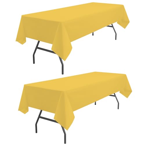 odibo Yellow Tablecloths Plastic 2 Pack Disposable Table Covers 54 x 108 Inch PEVA Table Cloths for Parties Birthdays Weddings Engagement Holiday Dinner Banquet Fits up to 8 Foot Rectangle Tables
