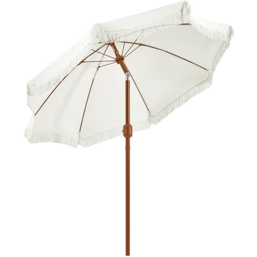 Yaheetech Parasol de Jardin d'extérieur avec Franges, 236/275cm, Parasol Inclinable, Anti-UV/l'eau, avec Canopée Réglable, Manivelle, 8 Baleines, Housse