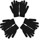 UWEIDOIT 3 Pairs Black Knit Gloves, Winter Magic Gloves, Warm Gloves for Adults, Stretchy Warm Knit Glove for Men Women