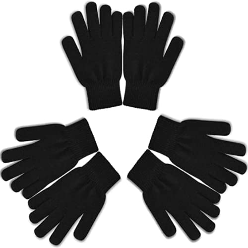 UWEIDOIT 3 Pairs Black Knit Gloves, Winter Magic Gloves, Warm Gloves for Adults, Stretchy Warm Knit Glove for Men Women