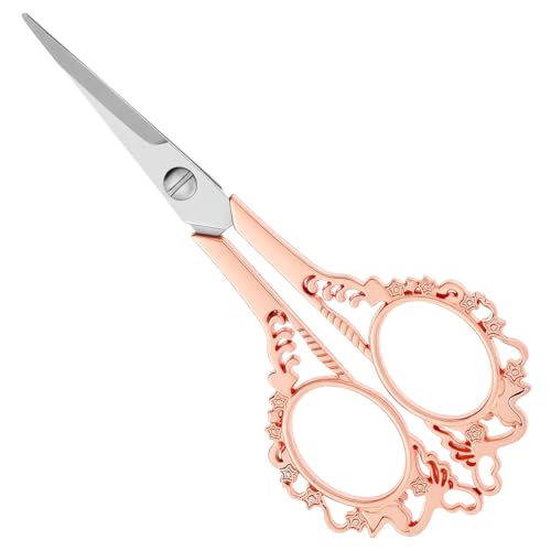 Rose Gold Embroidery Scissors, 4.7Inch Stainless Steel Sharp Pointed Tips Craft Scissors with Plastic Cap Small Vintage Scissor for Sewing, Needlework, DIY Craft