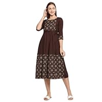 DUMMY SHAPE Feeding Kurti for Women| Anarkali Maternity Dress with Nursing Zip for Breastfeeding & Pregnancy in Cotton Rayon (DS-MAT-175A-3XL,Brown)