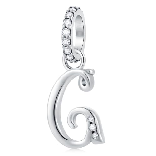 Image of Alphabet CZ Letter G Pendant Charm, 925 Sterling Silver Initial G Dangle Beads fit Pandora Graduation Bracelet, Gift for Granddaughter Girl/Grandmother Grandma/Godmother