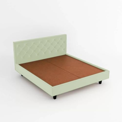 Image of Wooden Modern Upholstered King Size Bed for Bedroom | Wooden Double Bed Without Storage | Platform Cot Upholstered Bed with Upholstery Fabric | Engineered Wood | 6.5 x 6 Ft | Light Green