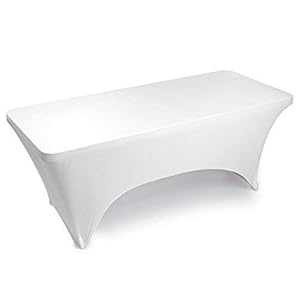 Weddecor Blanc Rond Spandex Lycra Nappe Extensible Housse pour Mariage, Noël, Banquet, Vendeurs, Fête, Décoration, 30 Pouce,1 Pièce – Rectangle, 6ft (72 inch)