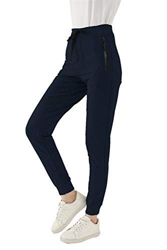 Smeng, pantaloni da donna a vita alta, in cotone, da corsa o allenamento, A-navy, L