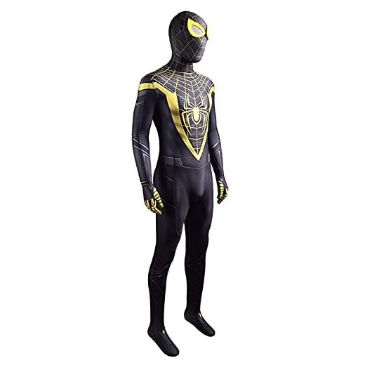 Spiderman Cosplay Kostym PS5 Game Suit Miles Morales Spider-Man Bodysuit Vuxen Kid Födelsedagar Halloween Jumpsuit Fancy Dress Uniform,Yellow-Adult XL (170~175CM)