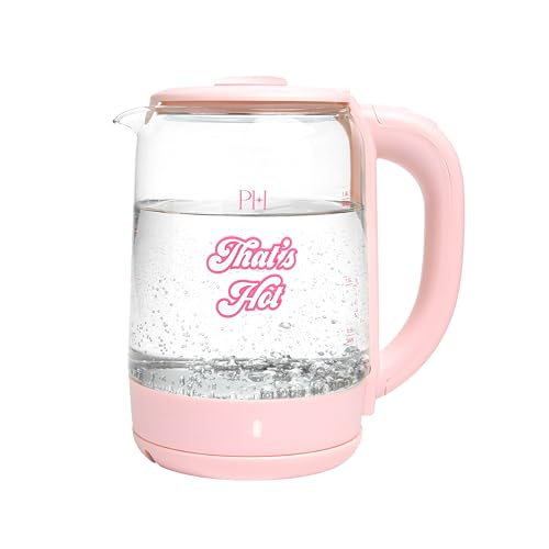 Paris Hilton Electric Kettle Fast Boil with Auto Shut-Off LED Indicator 360 Base Cord Storage 1.8-Liter Glass Pink