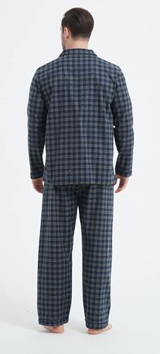 CHUNG Men Flannel Pajamas Set 100% Cotton Brushed Pjs Classic Plaid Long Sleeve Tops Pants Warm Sleepwear loungewear3