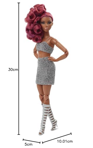 Barbie Signature Looks Doll (Petite, Red Hair) Fully Posable Fashion Doll Wearing Glittery Crop Top & Skirt, Gift for Collectors,Multi