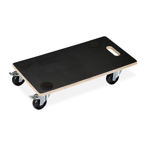 Relaxdays carrito transportador, 11.5x58x30 cm, carga máxima 400 Kg, ruedas con volantes, 2 ruedas con frenos, Negro