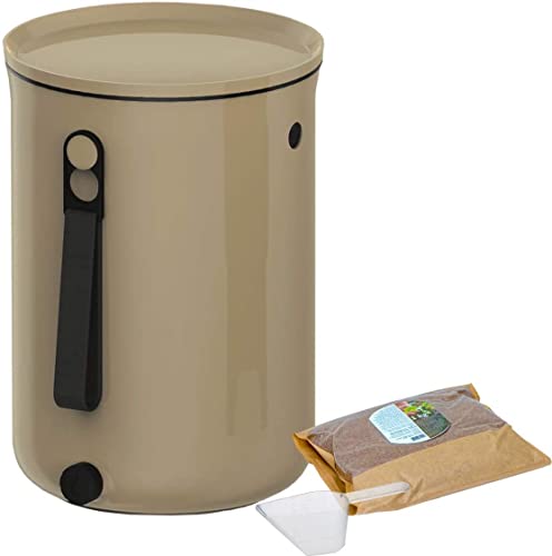 Skaza Bokashi Organko 2 (9.6 L) Composteur de Cuisine en Plastique Recyclé | Starter Set pour Les Déchets de Cuisine et Le Compostage avec Activateur de Fermentation 1 kg (Cappuccino)