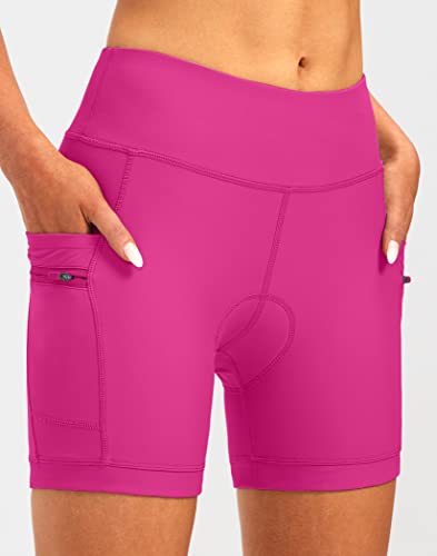 Women's 4D Padded Bike Shorts Padding Riding Underwear Cycling Bicycle Road Mountain Biking Spinning Cycle Shorts For Women With Zipper Pockets(Rosy,L) #TOP1