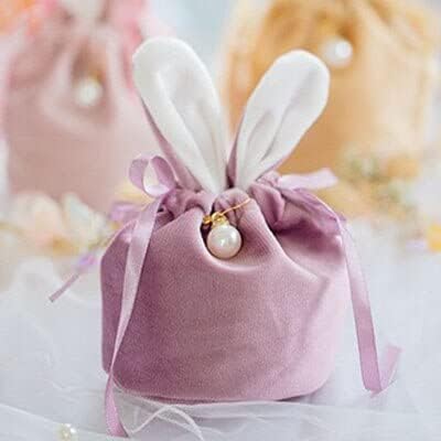 Wedding Candy Bag with Rabbit Ears Bags Jewelry Packaging Bags Candy Cooikes Gift Bags Party Supplies (Purple,50pcs)