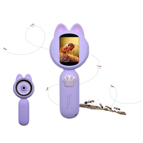 Image of Microscope Children's Mini Pocket Handheld Portable 2 Inch Screen 8 LED Lights Birthday Gift (Purple)
