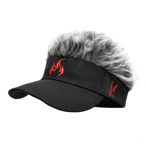 Lrastok Black Flame Men Visor Cap with Hair Fake Adjustable Novelty Spiked Wig Baseball Caps