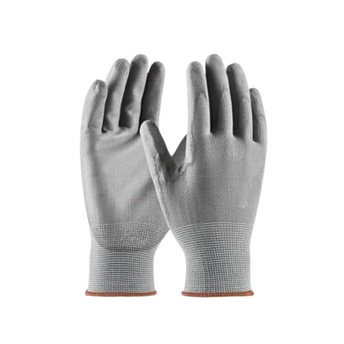 Image of Grey PU Coated Safety Gloves - Lightweight Nylon Shell, High Precision Grip & Breathable Work Gloves for Electronics Assembly, Gardening & DIY (Pack of 5 Pairs, Unisex)