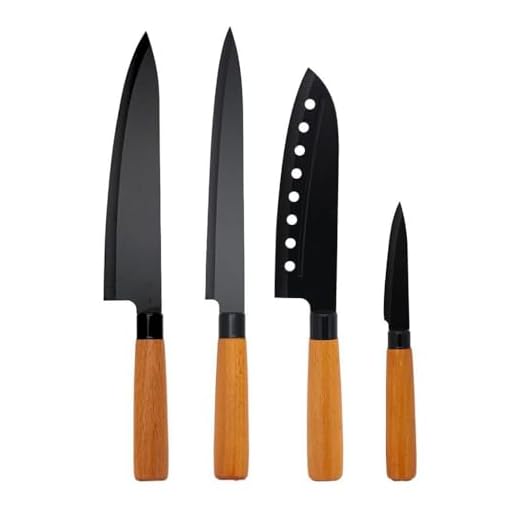 Jogo 4 Facas do Chef, Peixeira, Japonesa e Legumes Inox Premium Wood Black Cabo Madeira - Tuut