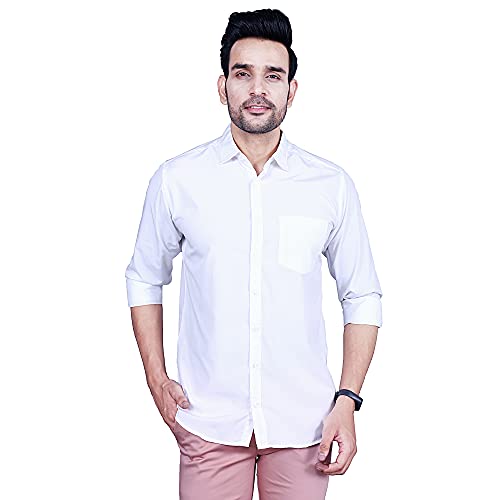 Image of Men's Cotton Solid Slim Fit Casual Spread Collar Shirt
