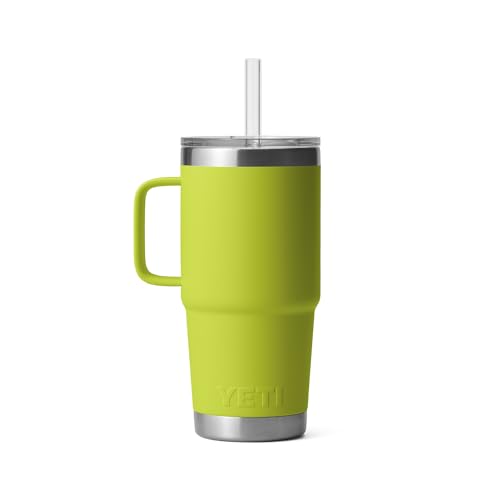 Image of YETI Rambler 25 oz Tumbler with Handle and Straw Lid, Travel Mug Water Tumbler, Vacuum Insulated Cup with Handle, Stainless Steel, Chartreuse