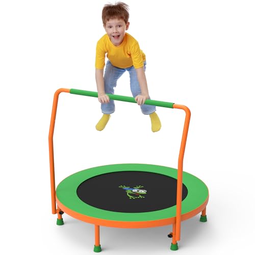 3FT Foldable Kids Trampoline, 36'' Indoor & Outdoor Mini Trampoline for Toddlers, Max Capacity 220 LBS, Adjustable Handlebar, Quiet & Safe Design