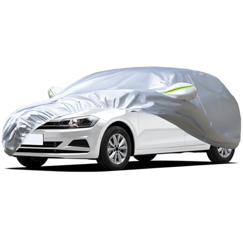 Favoto Auto Abdeckung Winter Abdeckplane - UV-Schutz Staubdicht Kratzfest Windfesten Schnallen Reflektionsstreifen für Volkswagen Polo(1981-2024) Silber