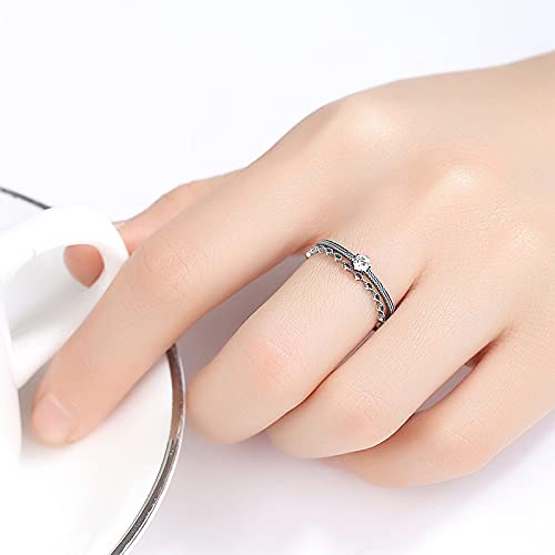 Élégant Anneau Double Couche Pour Femmes - S925 Thai Hollow Diamond Shape Cuff Open Finger Ring, Shiny Analog Diamond Joint Ring, Womens Anniversary Jewellery Gifts, Photo Color – Image 6