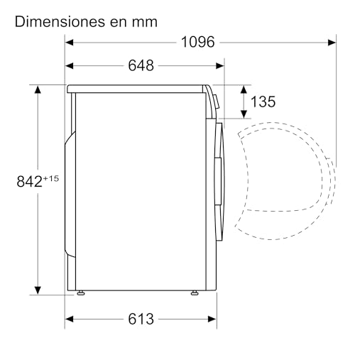 Diagrama con dimensiones en milímetros de la secadora Balay 3SB288BE, mostrando medidas detalladas.