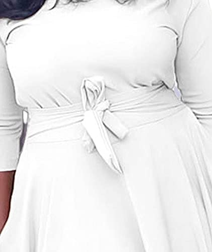 Image of SOMTHRON Women's Casual 3 /4 Sleeve Long Maxi Dress A-Line Flared Solid Wrap Tie Waist Swing Dresses