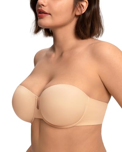 HSIA Strapless Bras for Women Large Bust Coolcomfort Minimizer Corset Full Coverage Plus Size Convertible Bustier with Underwire, Beige 36DD